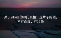关于91网1的冷门真相：这片子的狠，不在血腥，在冷静