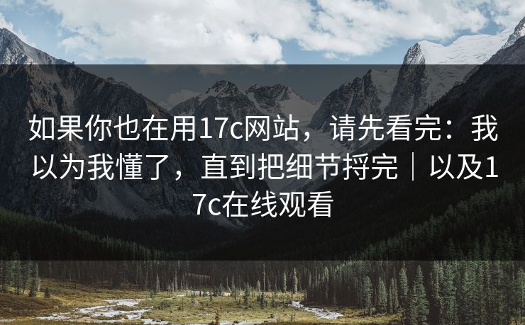 如果你也在用17c网站，请先看完：我以为我懂了，直到把细节捋完｜以及17c在线观看  第1张