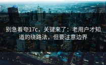 别急着夸17c，关键来了：老用户才知道的绕路法，但要注意边界