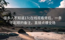 很多人不知道17c在线观看背后，一条不起眼的备注，直接点爆全场