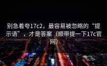 别急着夸17c2，最容易被忽略的“提示语”，才是答案（顺带提一下17c官网）